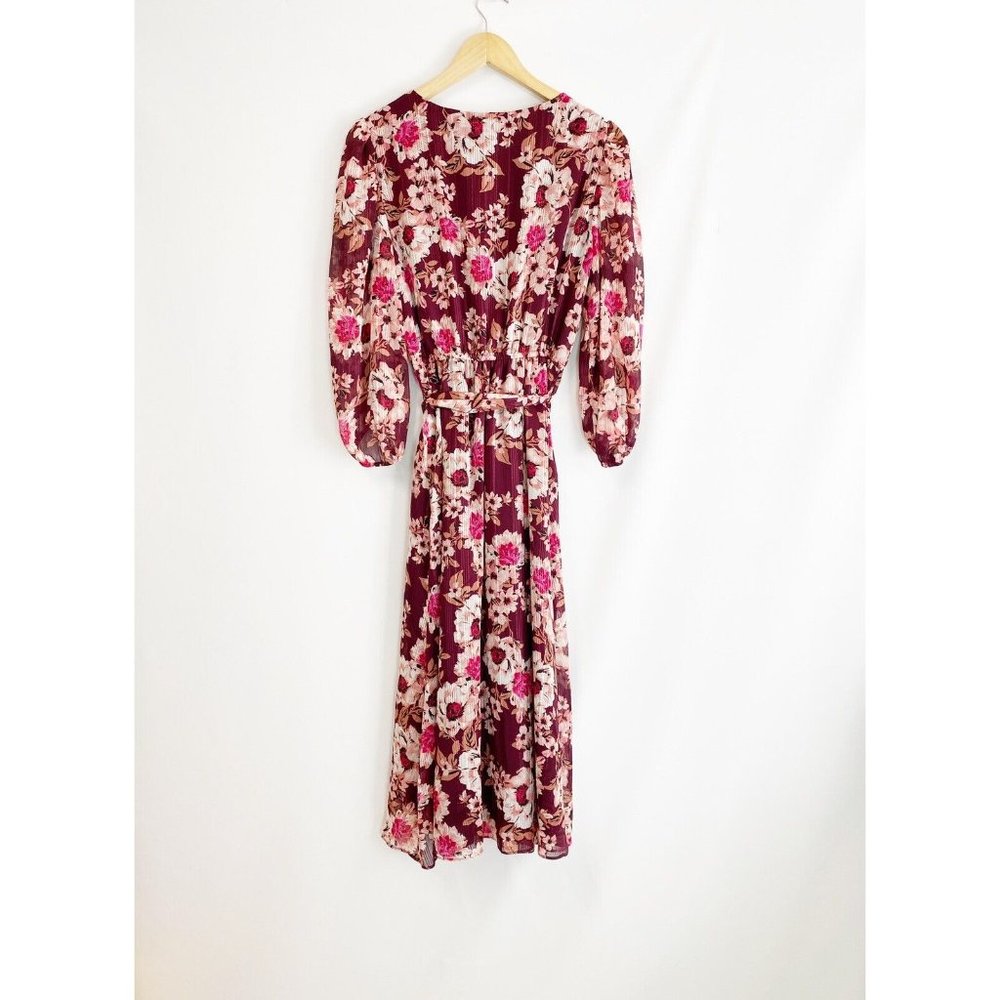 Anne Klein Floral Print Elastic Waist Dress Elderberry Combo S - Picture 4 of 6